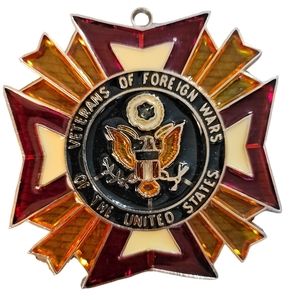 Vintage Stained Glass VFW Veterans Of Foreign Wars Emblem Suncatcher Ornament